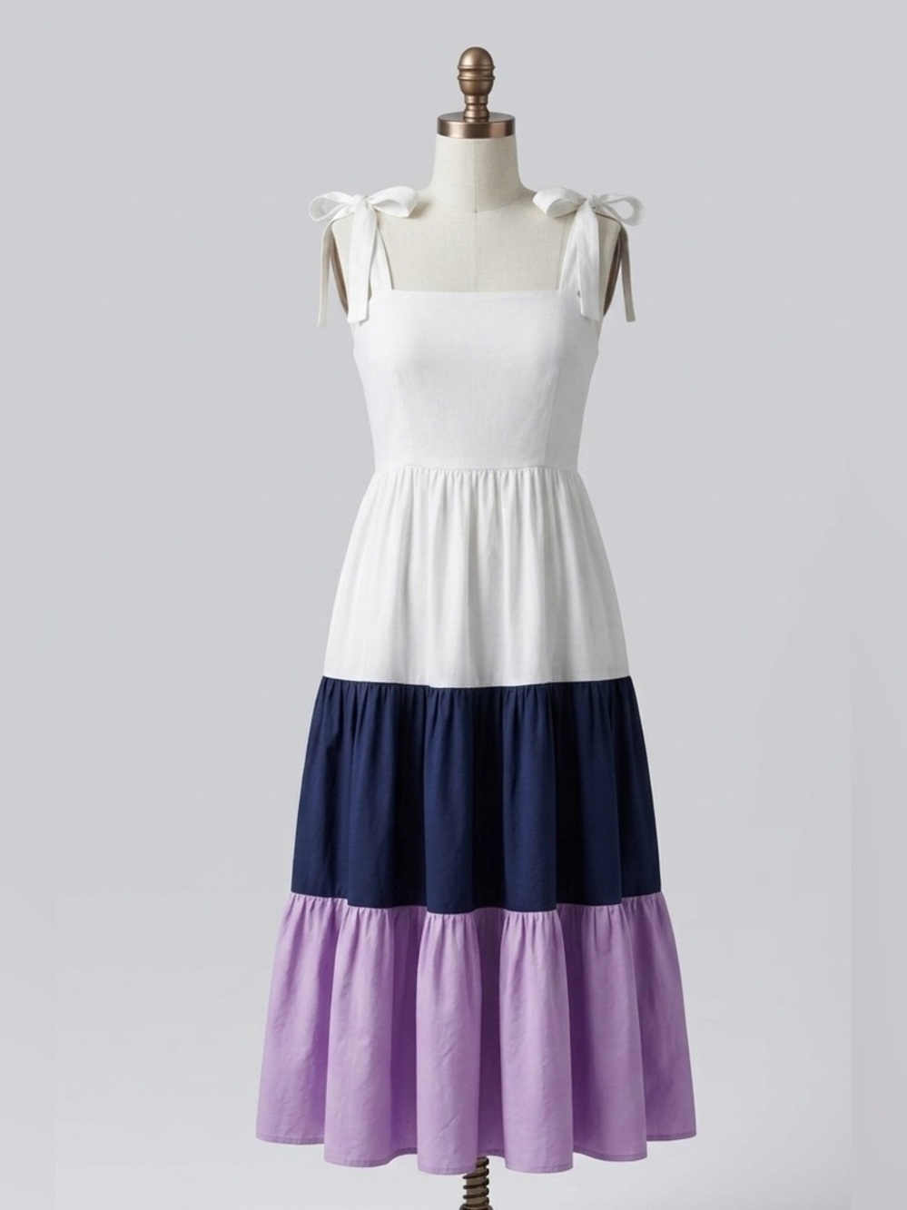 Riley & Rae Colorblock Tiered Midi Dress Size M 100% Cotton Tie Shoulder